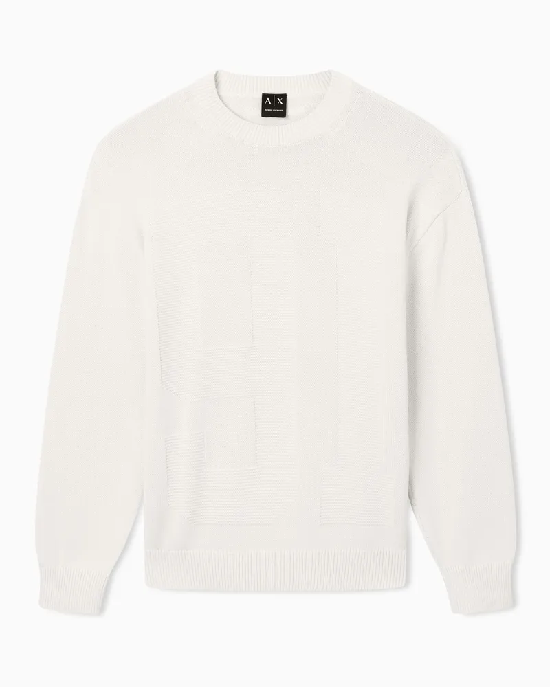 Armani Exchange Gerippter Pullover mit Rundhalsausschnitt Weiß