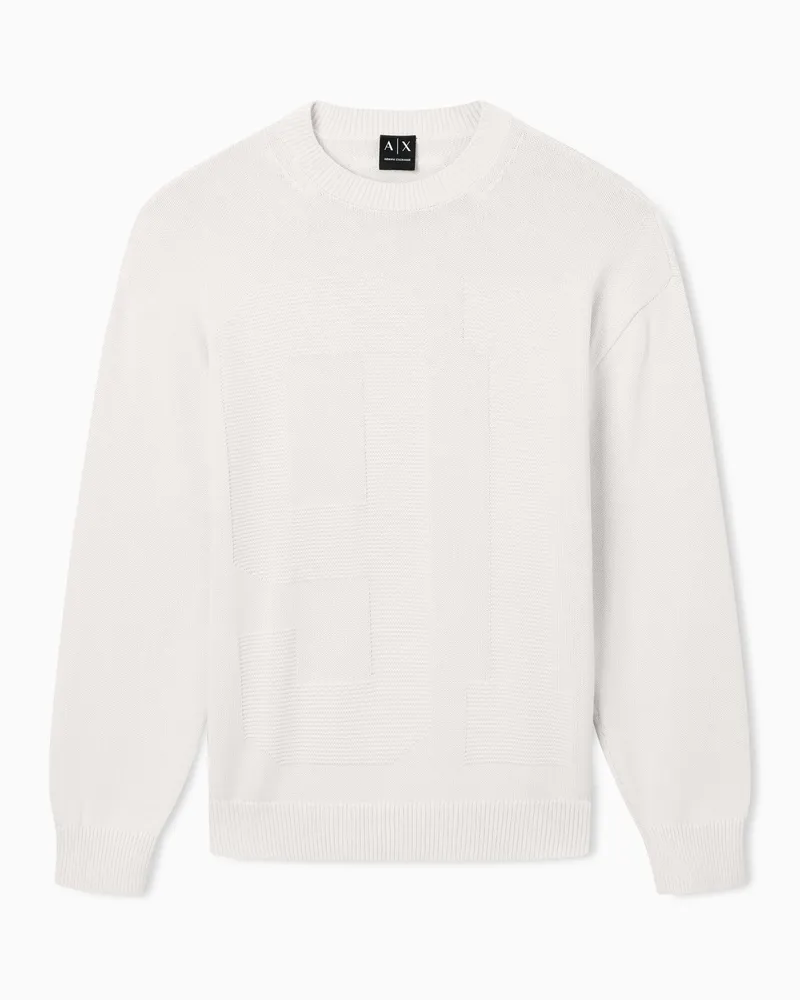 Armani Exchange Gerippter Pullover mit Rundhalsausschnitt Weiß