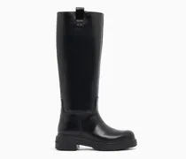 Kniehohe Schlupfstiefel mit Blockabsatz und Gummisohle