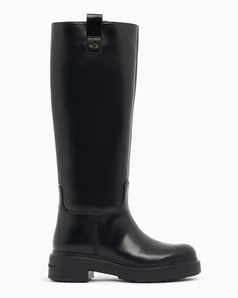 Armani Exchange Kniehohe Schlupfstiefel mit Blockabsatz und Gummisohle Schwarz