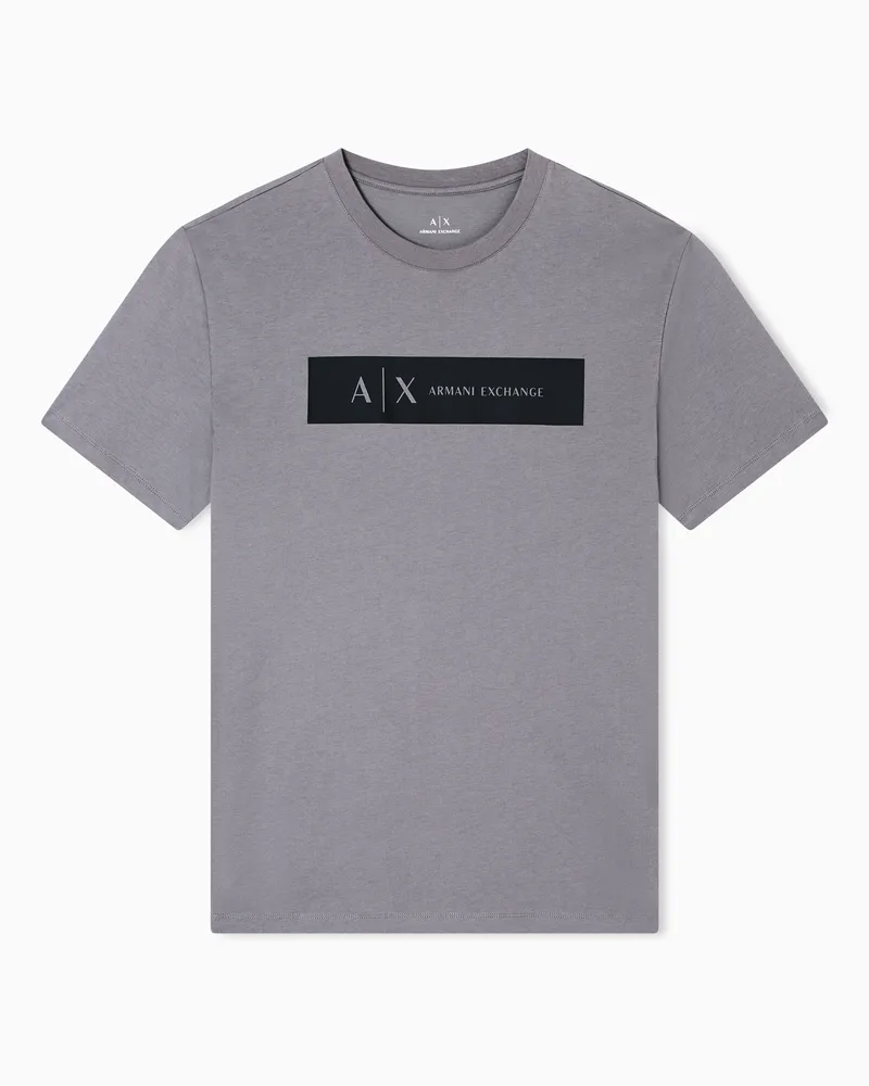 Armani Exchange T-Shirt mit normaler Passform und rechteckigem Logo Grau