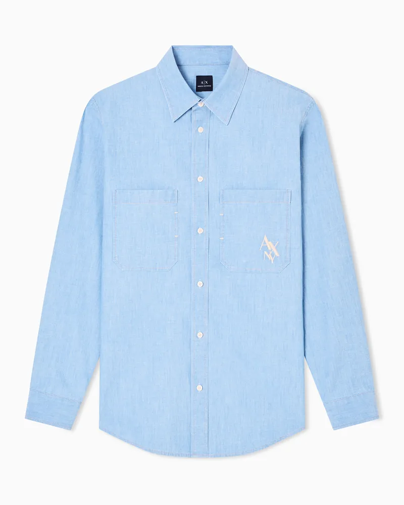 Armani Exchange Chambray-Hemd im Regular Fit Blau