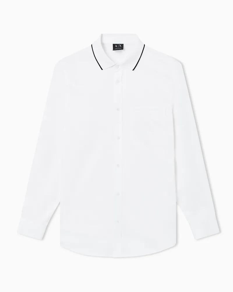 Armani Exchange Stretch-Baumwollhemd mit kontrastierenden Profilen Weiß