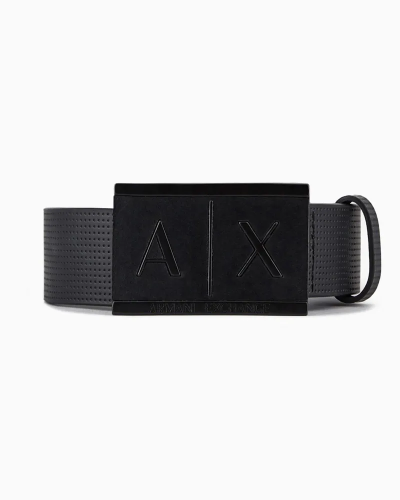 Armani Exchange Strukturierter Ledergürtel mit rechteckiger Schnalle Schwarz