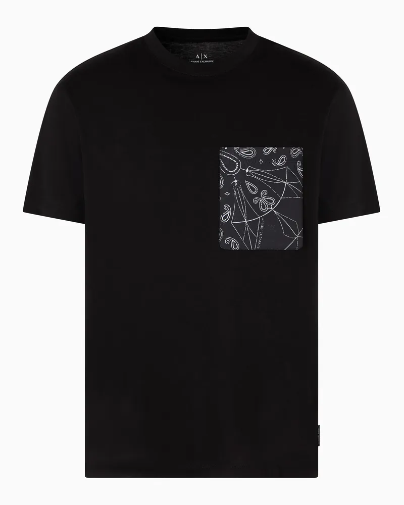 Armani Exchange T-Shirt mit normaler Passform und gemusterter Tasche Schwarz
