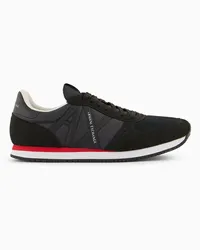 Armani Exchange Sneaker Aus Öko-wildleder, Mesh und Nylon Tiefschwarz