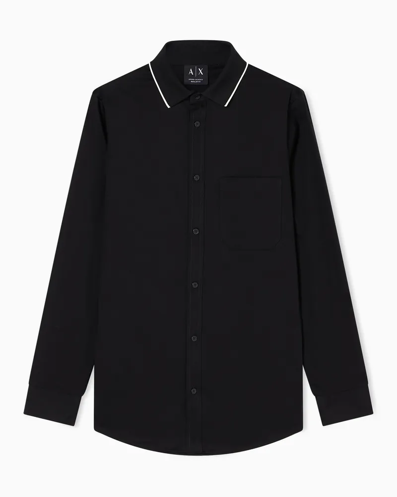 Armani Exchange Stretch-Baumwollhemd mit kontrastierenden Profilen Schwarz
