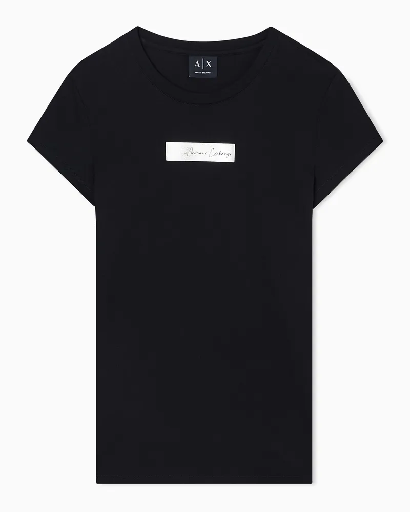 Armani Exchange Schmal geschnittenes T-Shirt aus Baumwolljersey Schwarz