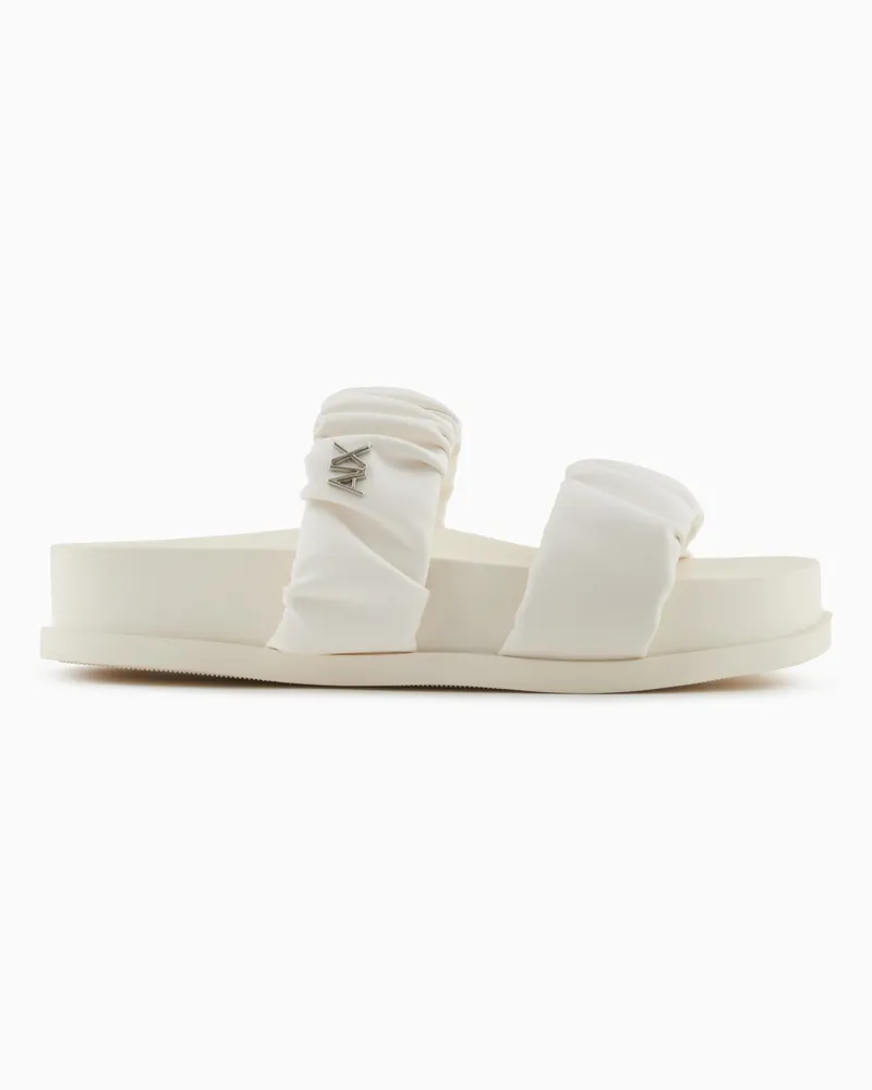 Armani Exchange Sandalen mit zwei Bändern aus gerafftem Stoff Weiß
