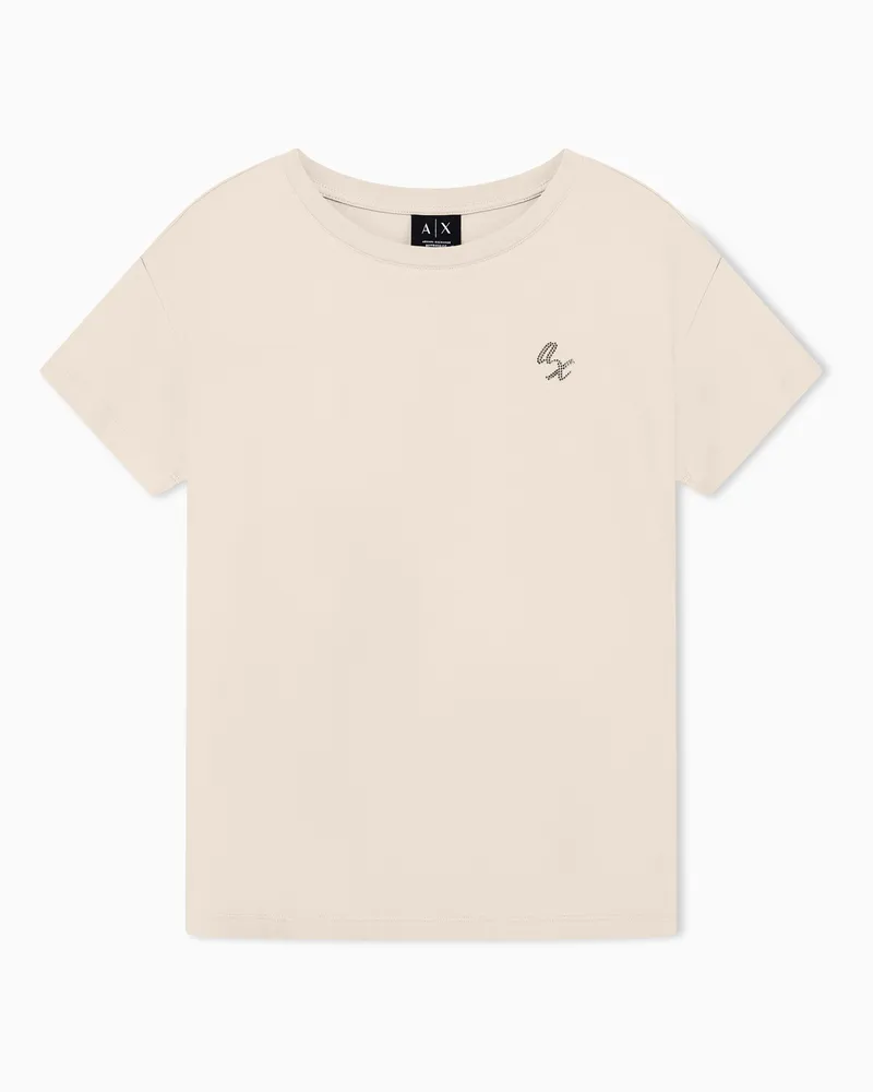 Armani Exchange Oversize-T-Shirt aus Baumwolljersey mit Rundhalsausschnitt Beige