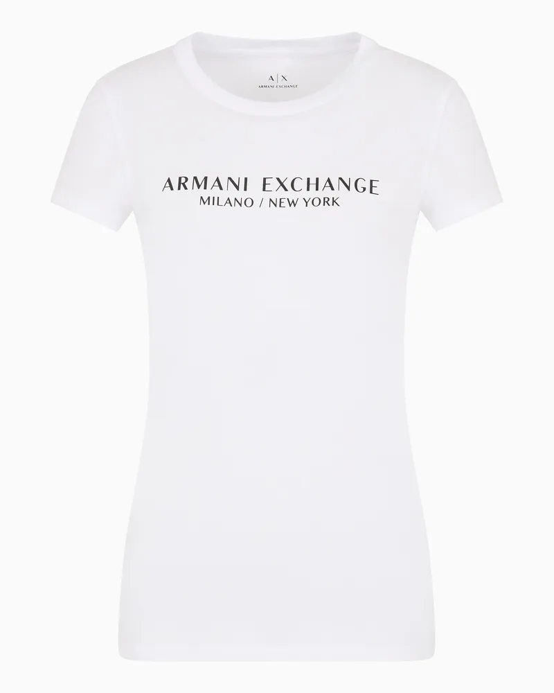 Armani Exchange Schmal geschnittenes T-Shirt mit Milan New York-Aufdruck Weiß