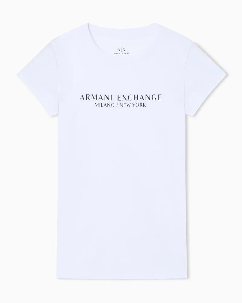 Armani Exchange Schmal geschnittenes T-Shirt mit Milan New York-Aufdruck Weiß