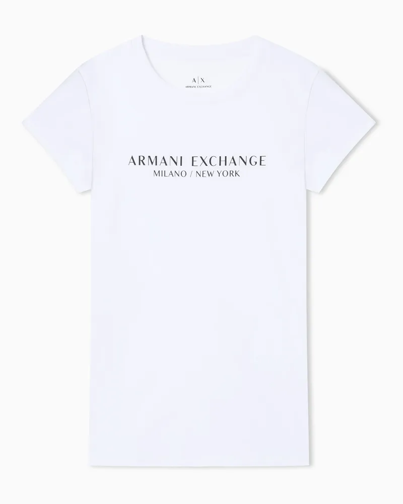 Armani Exchange Schmal geschnittenes T-Shirt mit Milan New York-Aufdruck Weiß