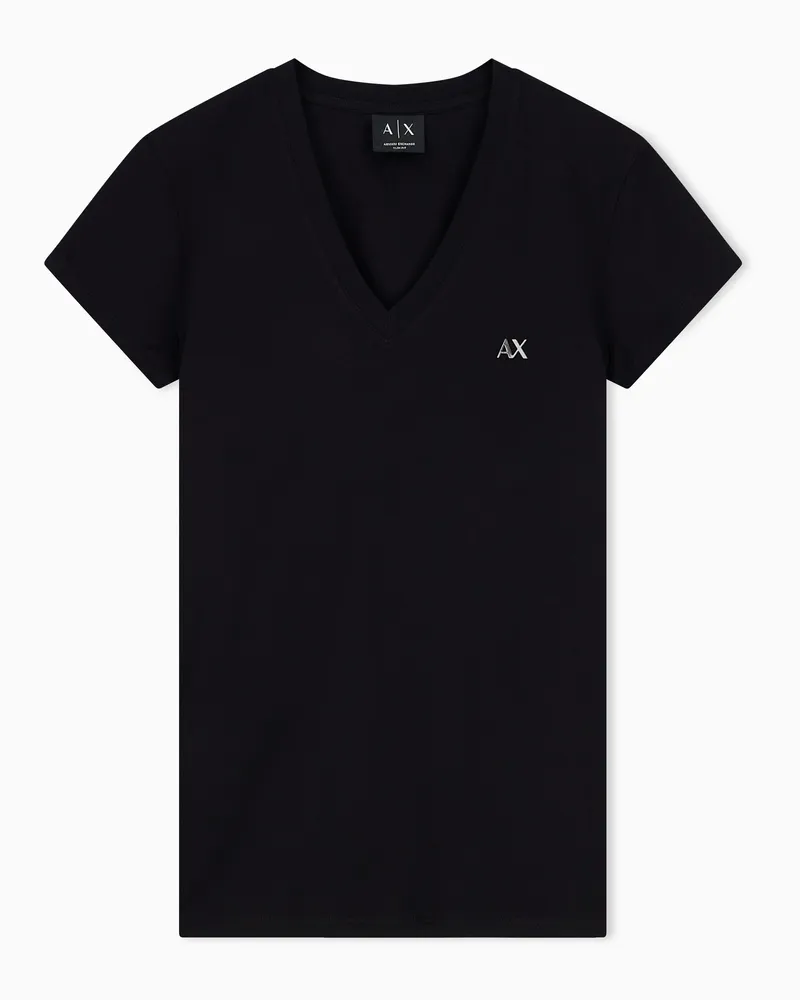 Armani Exchange T-Shirt Slim Fit Baumwolljersey V-Ausschnitt Schwarz