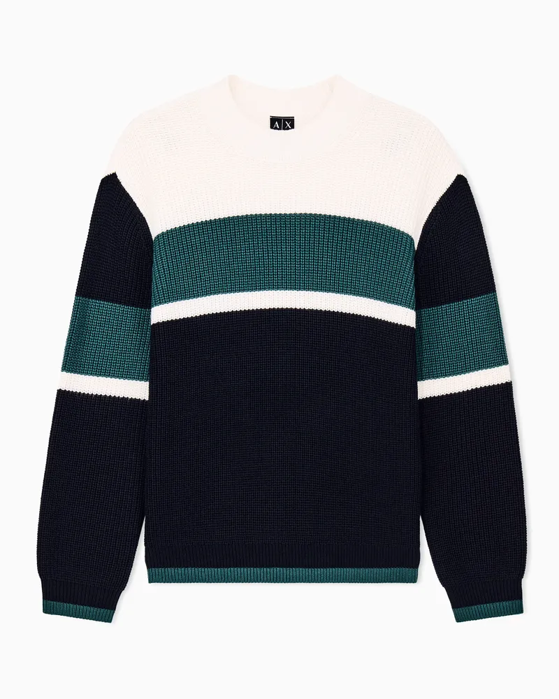 Armani Exchange Rippstrickpullover aus Woll-Baumwoll-Mix mit Blockstreifen Gestreift