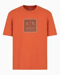 Armani Exchange Baumwoll-t-shirt mit Normaler Passform und Großem Asv-logoaufnäher Orange