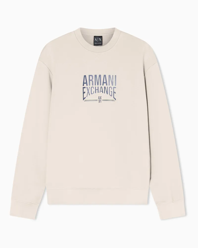 Armani Exchange Diagonal Fleece Cotton Crewneck Sweatshirt Beige
