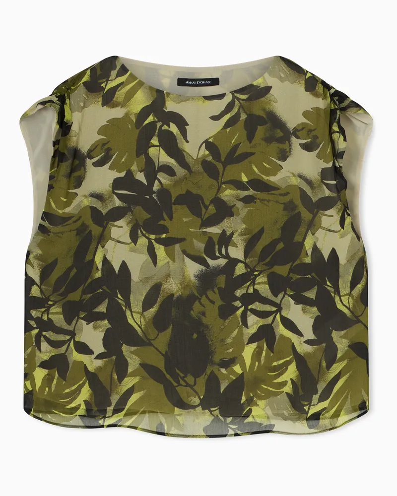 Armani Exchange Printed Crinkle Viscose Top Grün