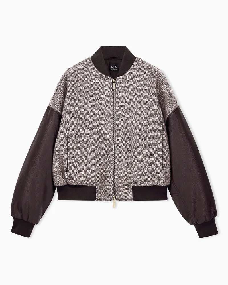 Armani Exchange Blouson Regularer Schnitt Fischgrätmuster und Kontrastärmel Braun