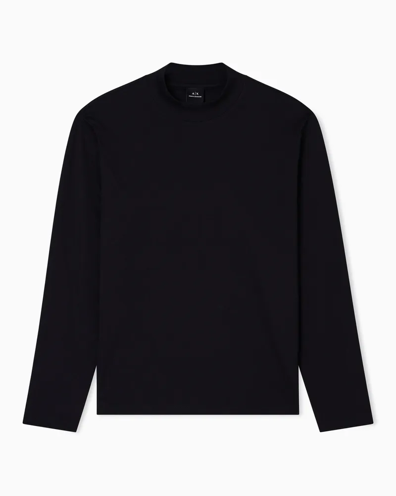 Armani Exchange Langarm-T-Shirt mit hohem Kragen Schwarz