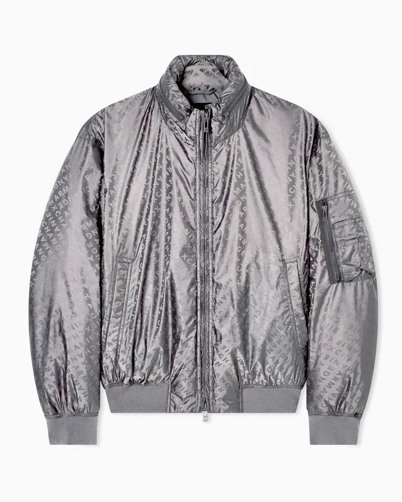 Armani Exchange ALLOVER LOGO LETTERING BOMBER JACKET Grau