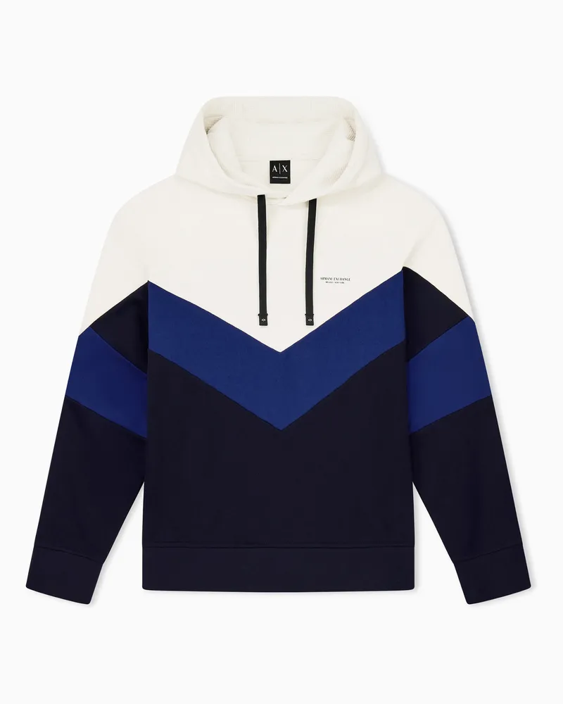 Armani Exchange Baumwollhoodie Regular Fit mit Chevron-Muster und Kordelzug Blau