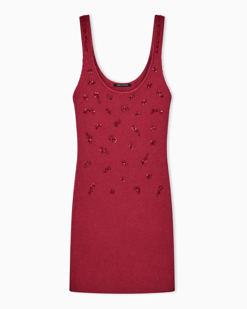 Armani Exchange Rippstrickkleid Up For Party mit floralen Pailletten Rot