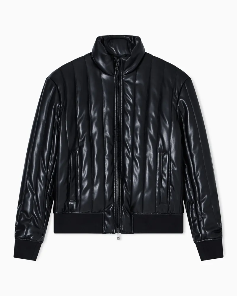 Armani Exchange Jacke mit durchgehendem Reißverschluss aus glänzendem Stoff Schwarz
