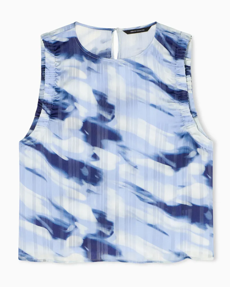 Armani Exchange Lightweight Georgette Top with Printed Stripes Hellblau