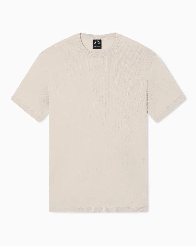 Armani Exchange Ribbed cotton tricot top Beige