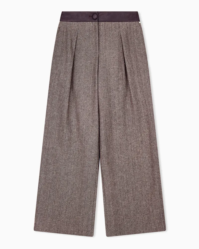Armani Exchange Bundfaltenhose mit Fischgrätmuster aus Schurwolle und Seide Braun