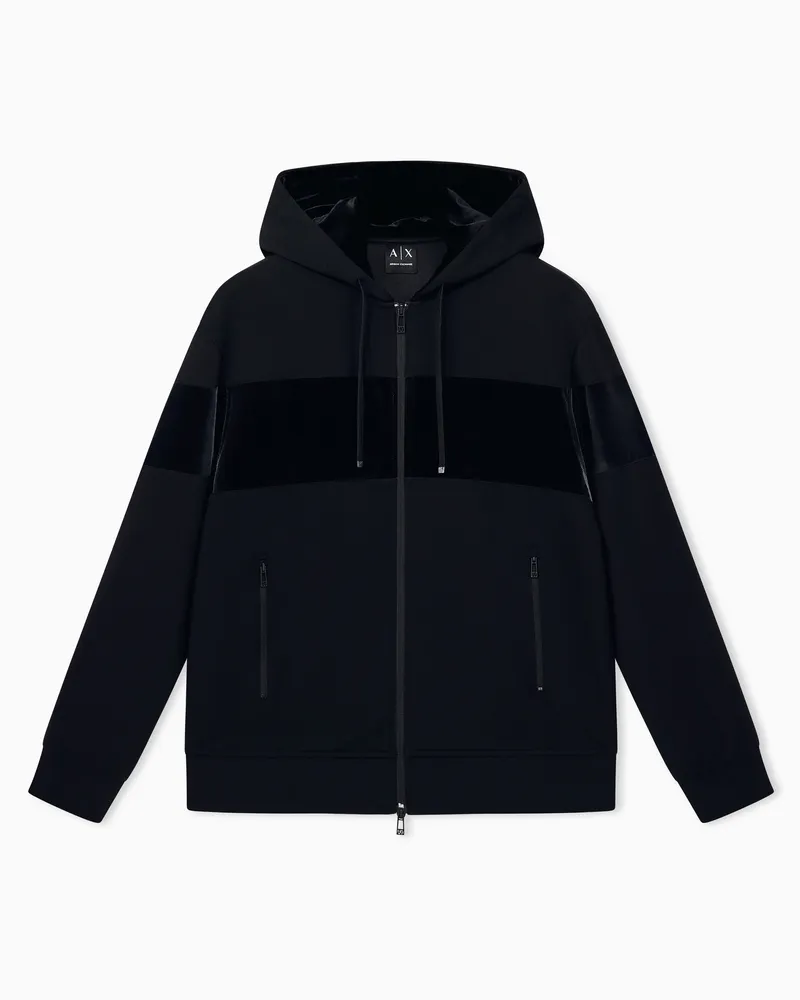 Armani Exchange Regular Fit Sweatjacke aus Stretch-Modal mit Samtstreifen Schwarz