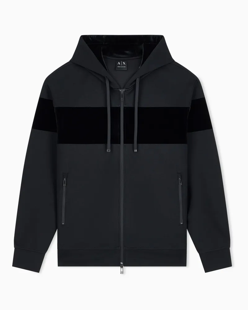 Armani Exchange Regular Fit Sweatjacke aus Stretch-Modal mit Samtstreifen Schwarz