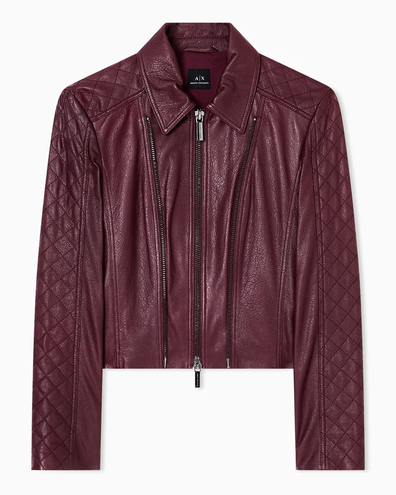 Armani Exchange Lederjacke mit gesteppten Ärmeln Burgunderrot
