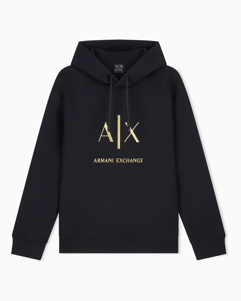 Armani Exchange Sweatshirt Black and Gold Regular Fit aus Baumwolljersey Schwarz