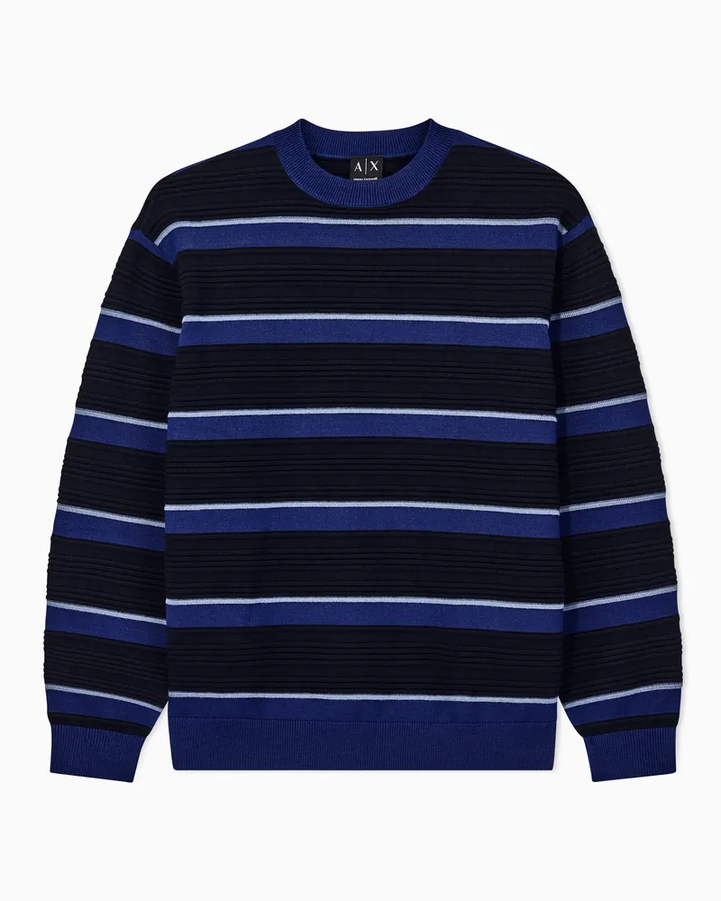Armani Exchange Pullover Regular Fit Rundhals aus Schurwolle und Baumwolle Gestreift