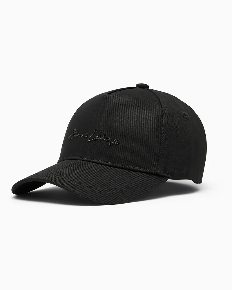 Armani Exchange Bestickte 6-Panel Baseballkappe aus Baumwolltwill Essential Schwarz