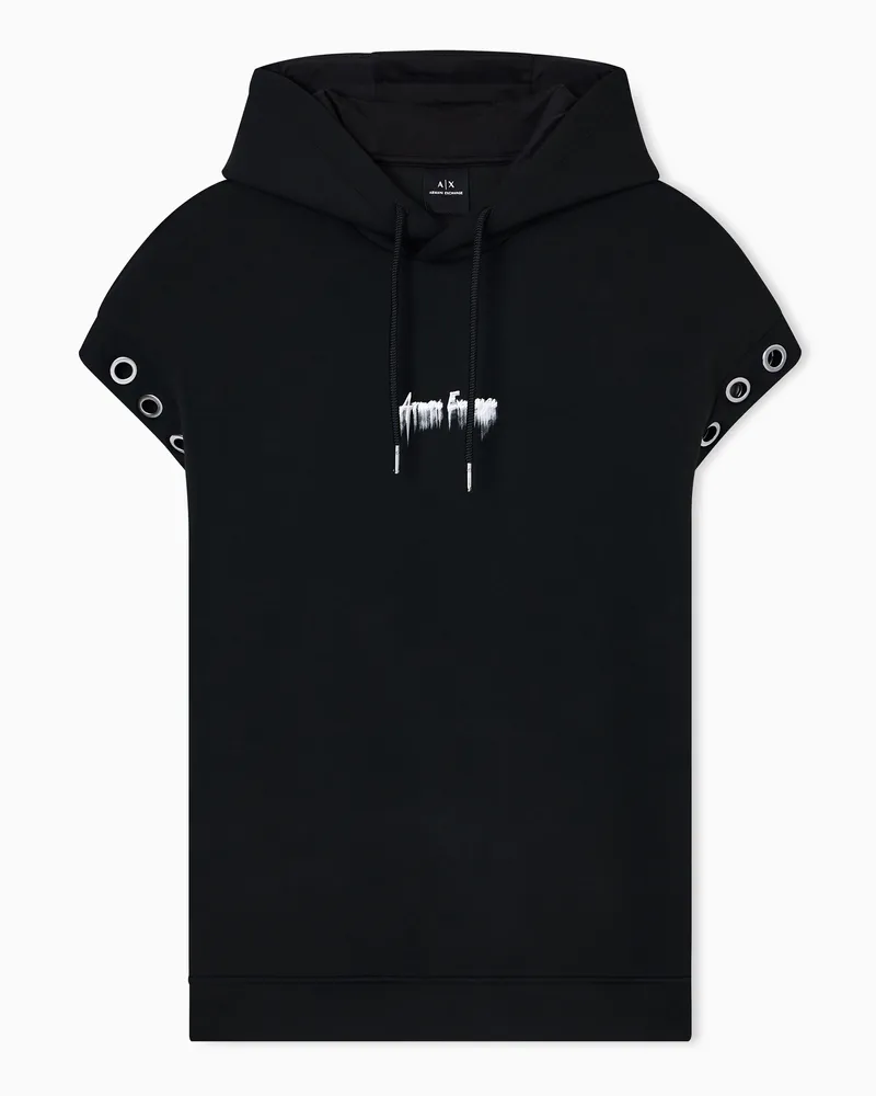 Armani Exchange BLACK SLEEVELESS LOGO EYELET HOODIE Schwarz