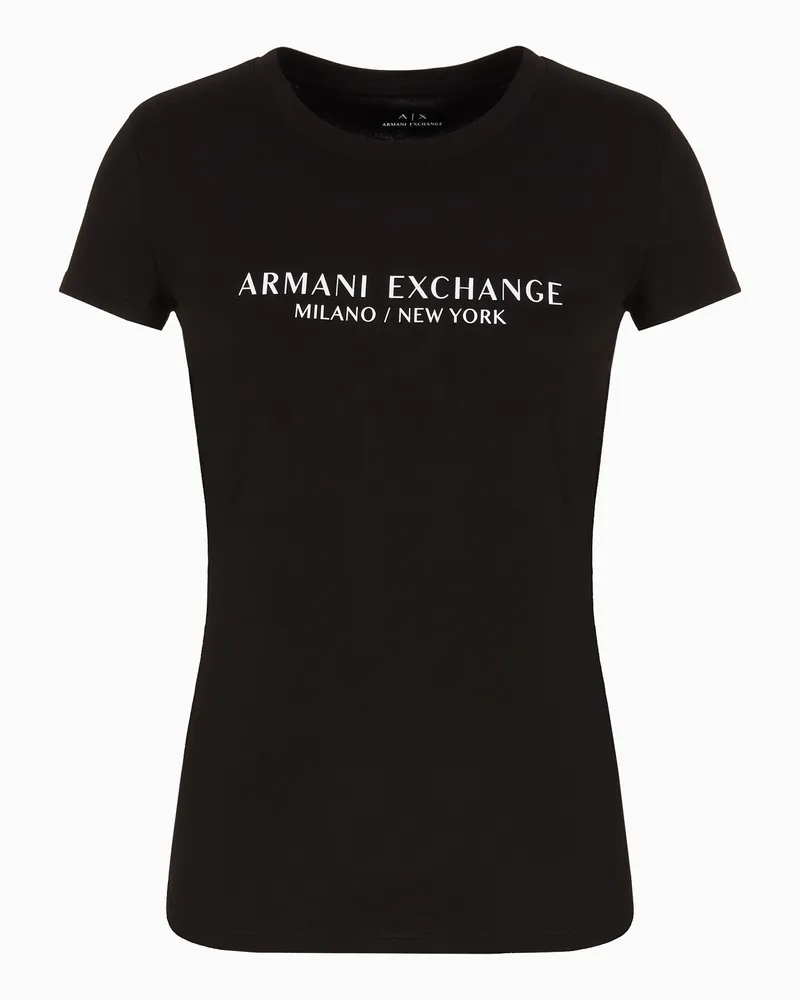 Armani Exchange Schmal geschnittenes T-Shirt mit Milan New York-Aufdruck Schwarz