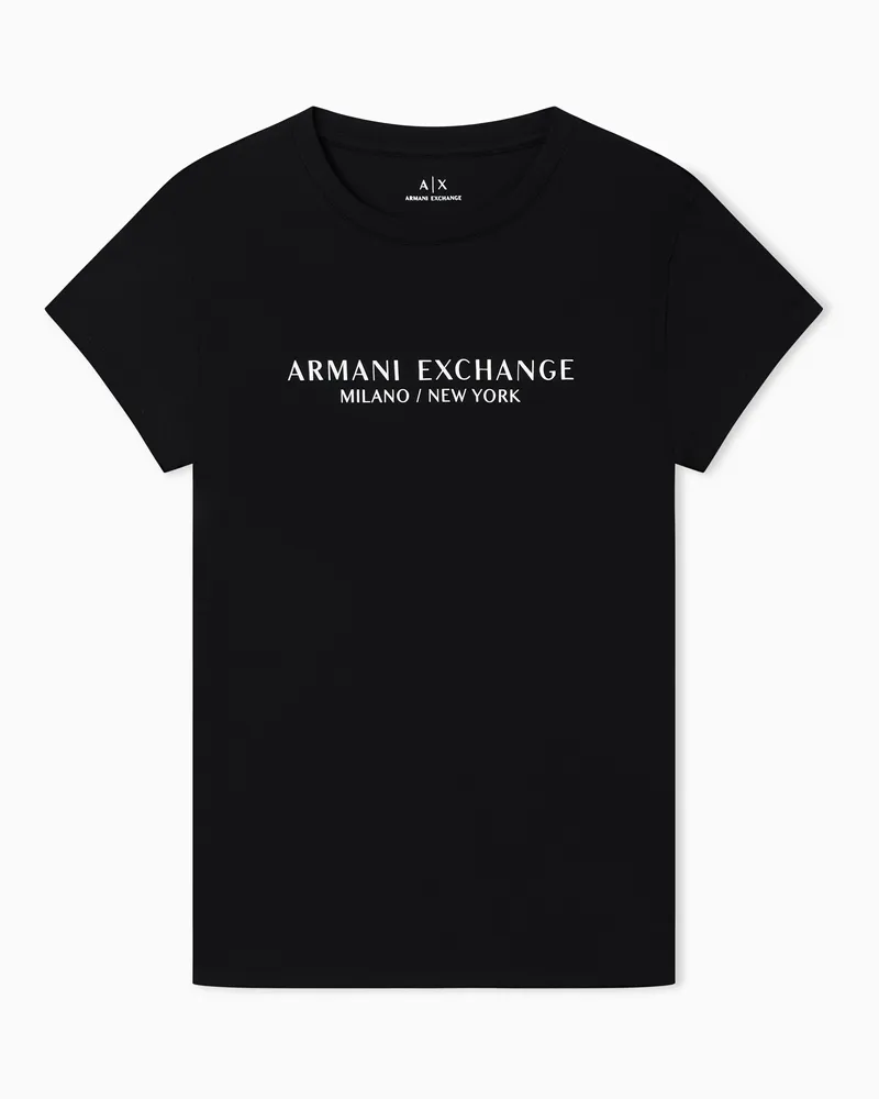 Armani Exchange Schmal geschnittenes T-Shirt mit Milan New York-Aufdruck Schwarz
