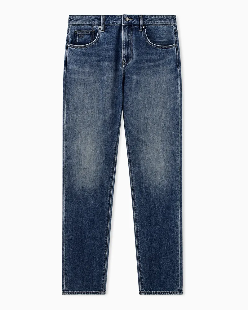 Armani Exchange Slim Fit 5-Pocket-Jeans aus Comfort Denim mit Lederaufnäher Blau