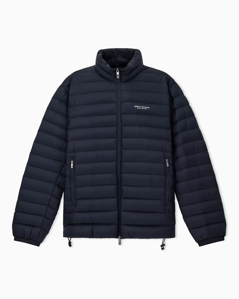 Armani Exchange Gesteppte Daunenjacke mit durchgehendem Reißverschluss Marineblau