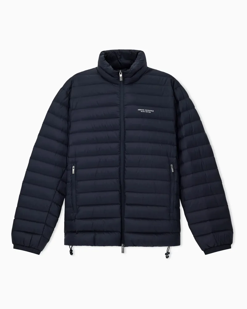 Armani Exchange Gesteppte Daunenjacke mit durchgehendem Reißverschluss Marineblau