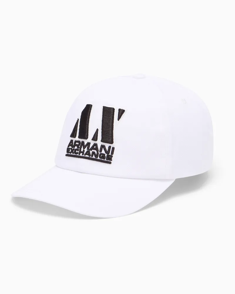 Armani Exchange Klassische Baseballkappe aus Baumwolltwill mit Stickerei Weiß