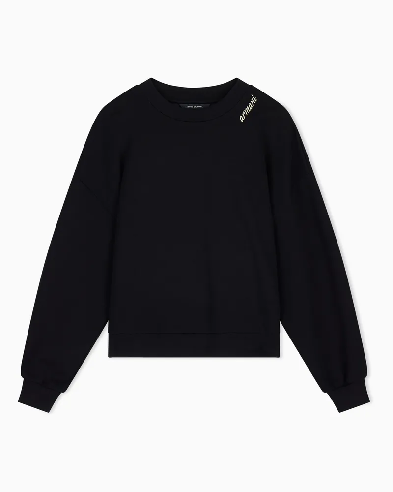 Armani Exchange Sweatshirt aus Scuba mit einem gerippten Rundhalsausschnitt Schwarz