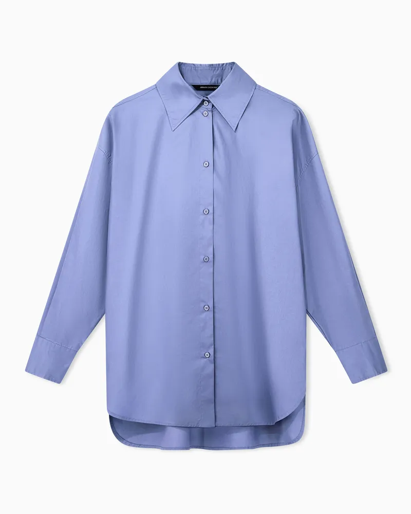 Armani Exchange Hemd aus Bio-Baumwollpopeline mit Schriftzug am Rücken Hellblau