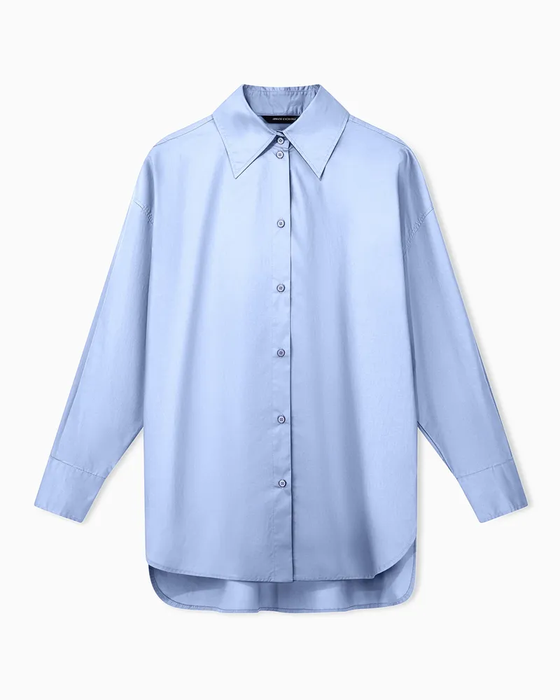 Armani Exchange Hemd aus Baumwollpopeline mit Schriftzug am Rücken Hellblau