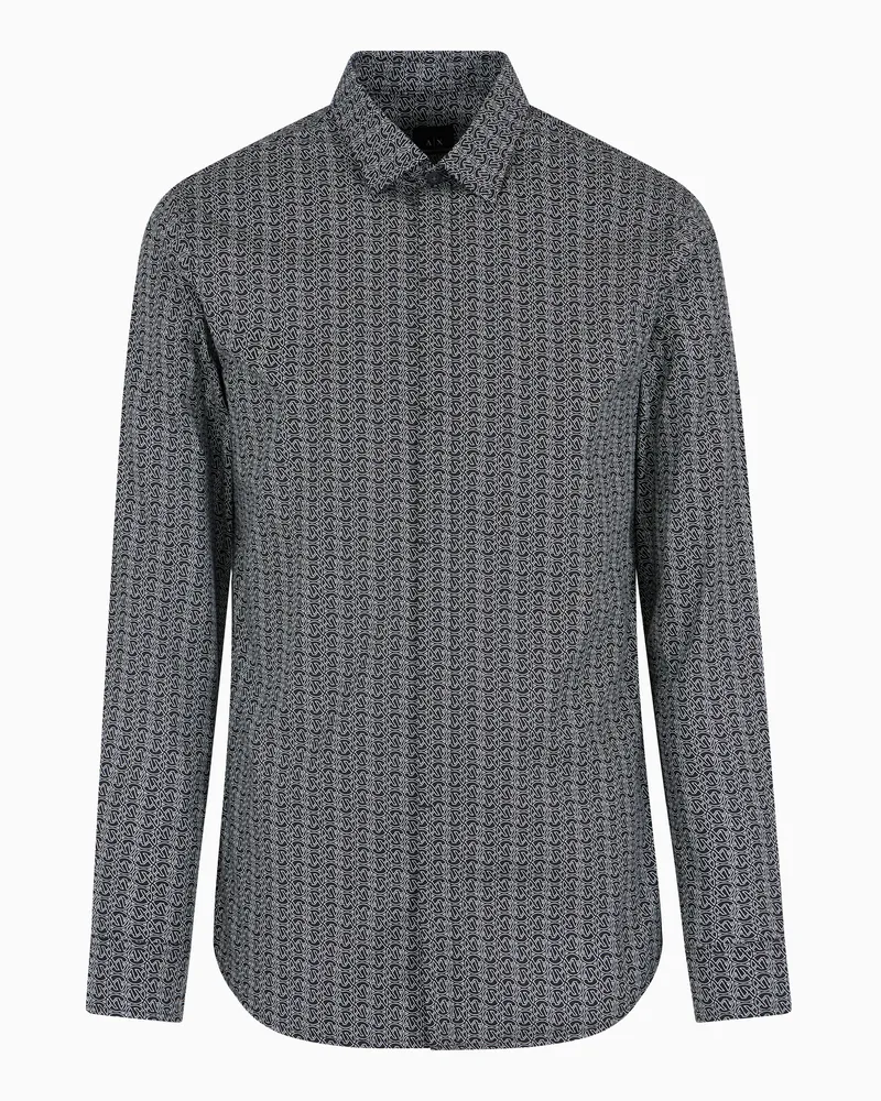 Armani Exchange Slim Fit Hemd mit Mikromuster Schwarz