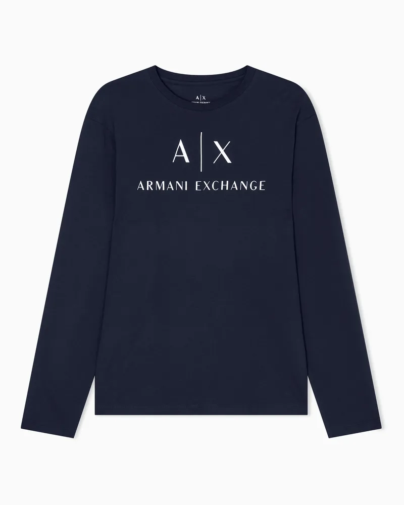 Armani Exchange Langärmliges T-Shirt mit Logo-Prints Marineblau