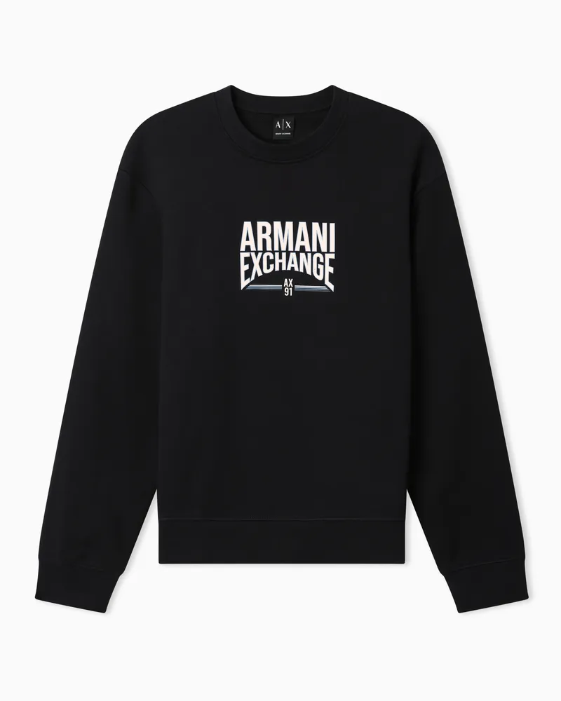 Armani Exchange Diagonal Fleece Cotton Crewneck Sweatshirt Marineblau